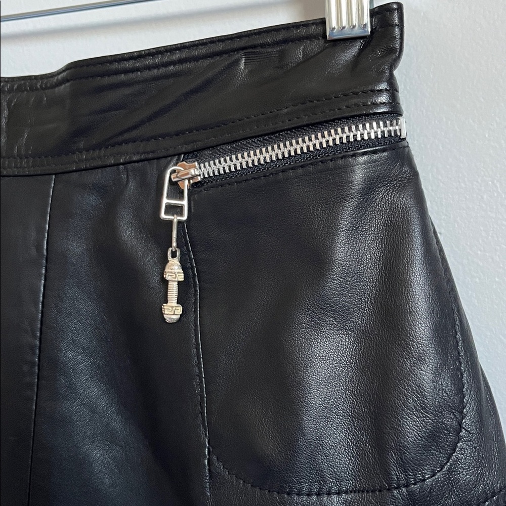Caché women’s vintage black leather tight high waisted mini skirt biker goth - Picture 2 of 12